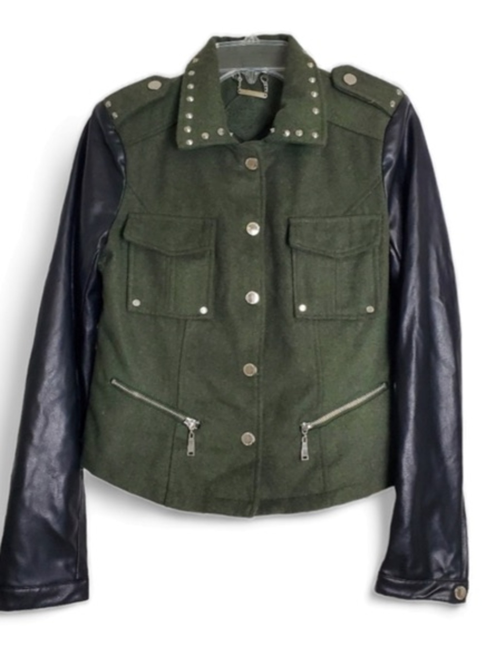 Jou Jou green & black  jacket with studded collar sz M  steampunk goth biker y2k